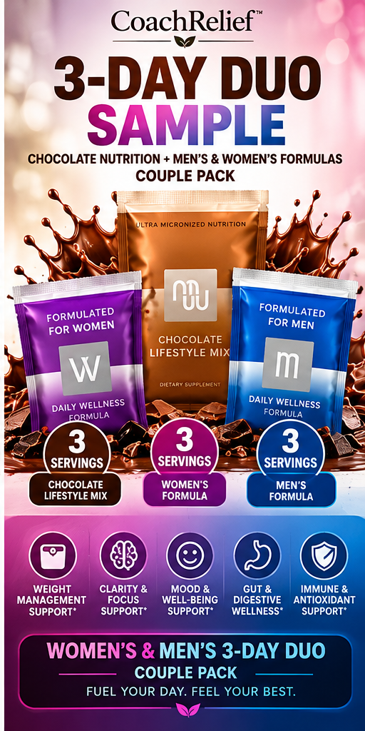 3-Day Lifestyle Duo Sample | Weight Management, Focus, Mood & Gut Wellness Support | Chocolate Nutrition Shake + Men's or Women's Formula