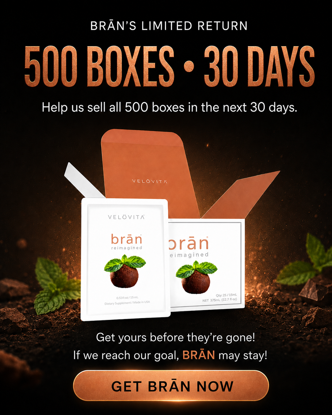BRĀN® Reimagined Chocolate Mint — Limited 500-Boxes I We have to hit our goal!