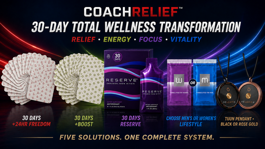 Coach Randall Relief™ Bundle Relief Package™ - Capsules M/W | 30 24hr Freedom & +Boost Patches |30 Reserve+ and 1 tuün Pendant