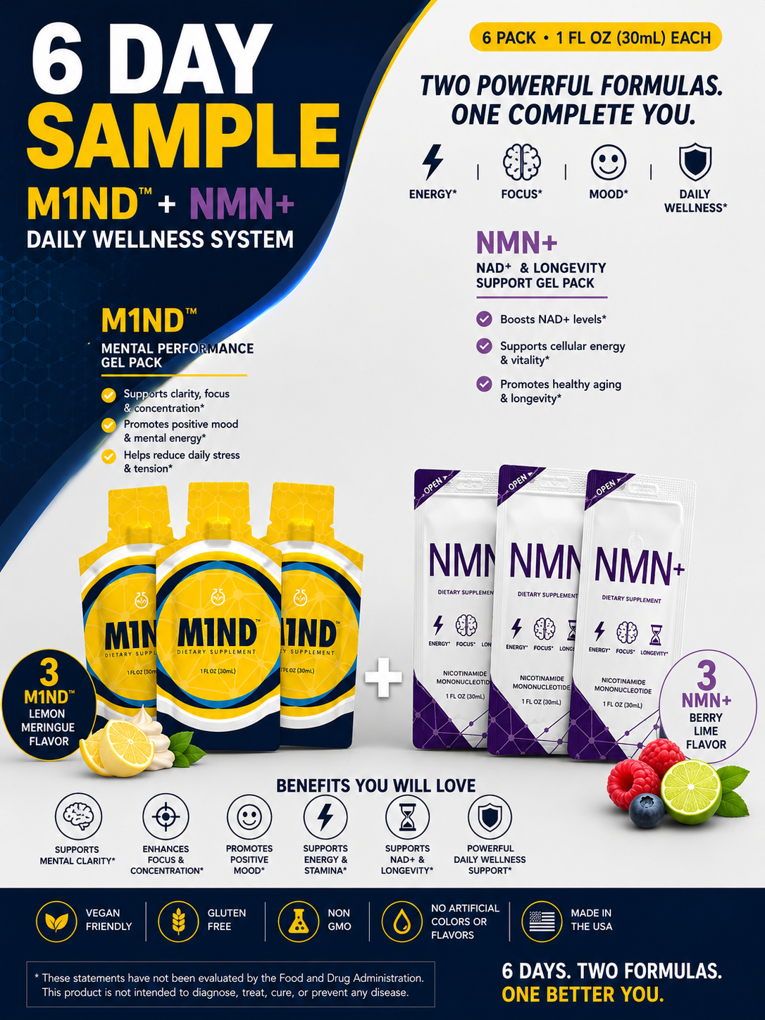 Ultimate Wellness – 6 Day Sample Pack 3days M1ND and 3days NMN+