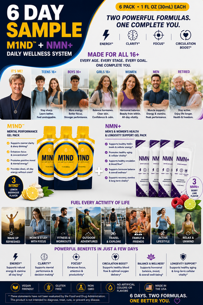 Ultimate Wellness – 6 Day Sample Pack 3days M1ND and 3days NMN+
