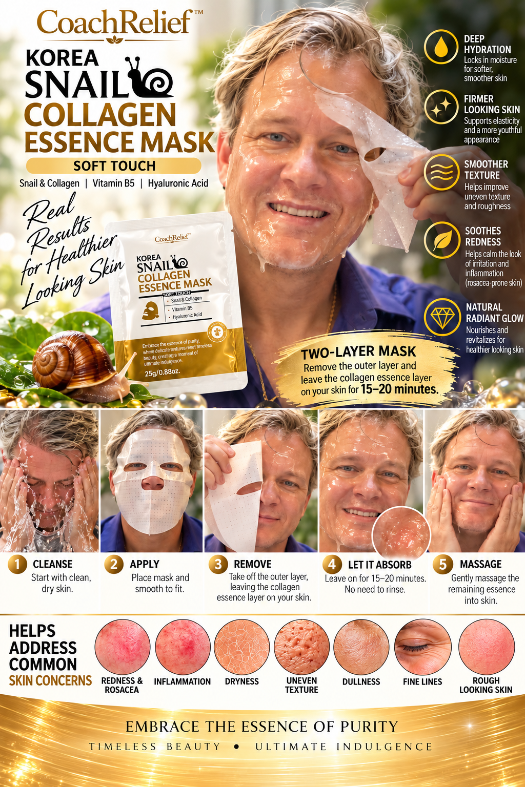 New CoachRelief™ Korea Snail Collagen Essence Mask – Soft Touch Treatments