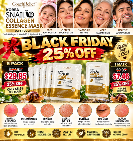 BLACK FRIDAY 25% OFF SALE New CoachRelief™ Korea Snail Collagen Essence Mask – Soft Touch Treatments (Copy)