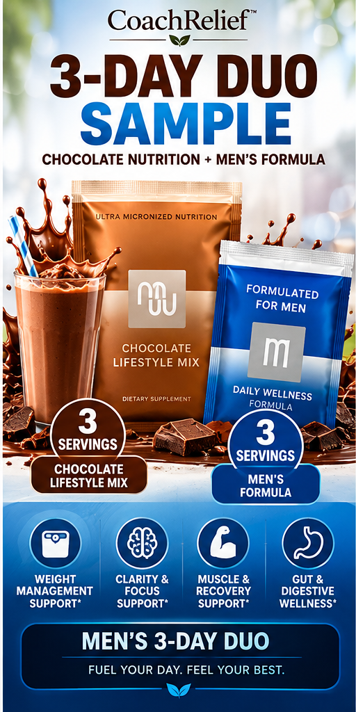 3-Day Lifestyle Duo Sample | Weight Management, Focus, Mood & Gut Wellness Support | Chocolate Nutrition Shake + Men's or Women's Formula