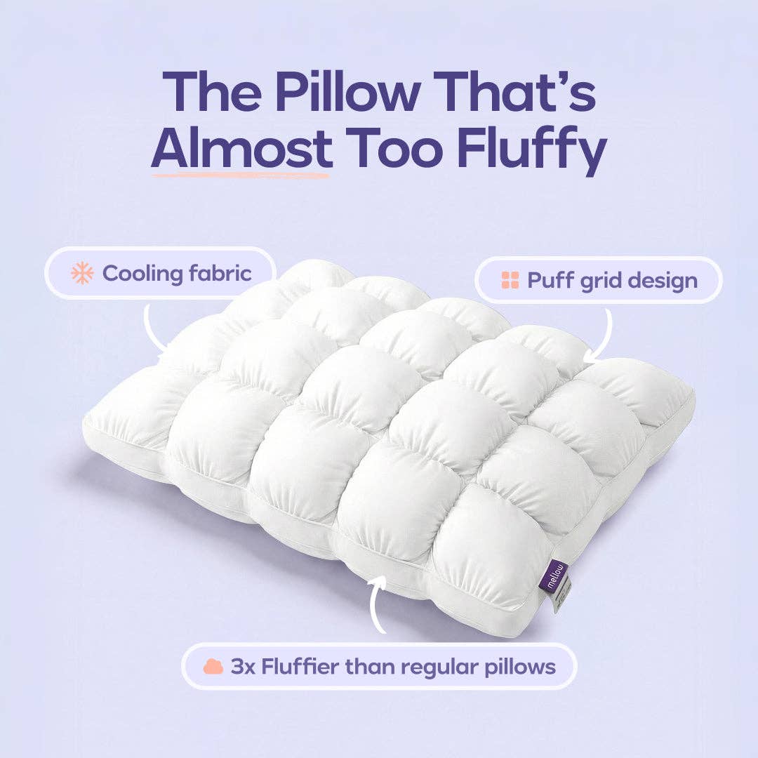 Puff Pillow | Cooling Bedding Pillow | Puff Grid Design: Gray / King